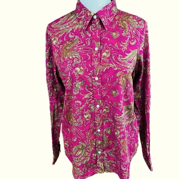CHAPS No Iron paisley button front shirt size M. - Picture 1 of 7